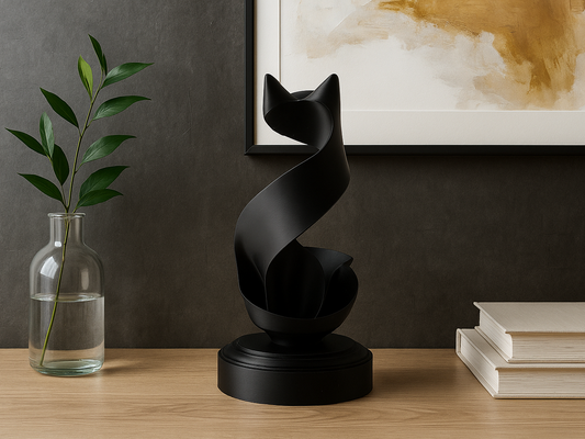 Şerit Kedi Heykeli - Zarif 3D Figür